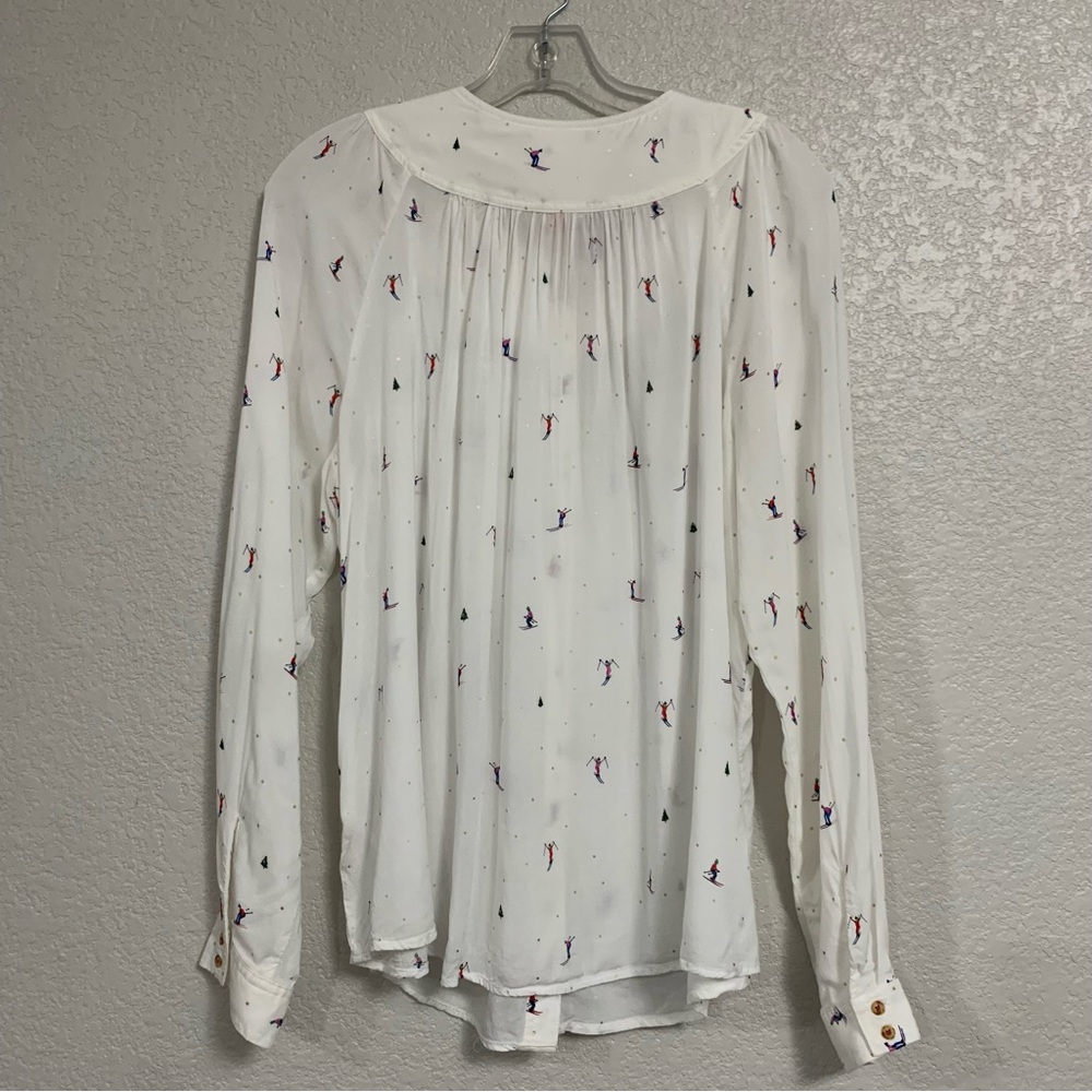 32 of 52 Conversations Anthropologie Blouse Top Womens 16 Skier Novelty Print - Picture 3 of 16